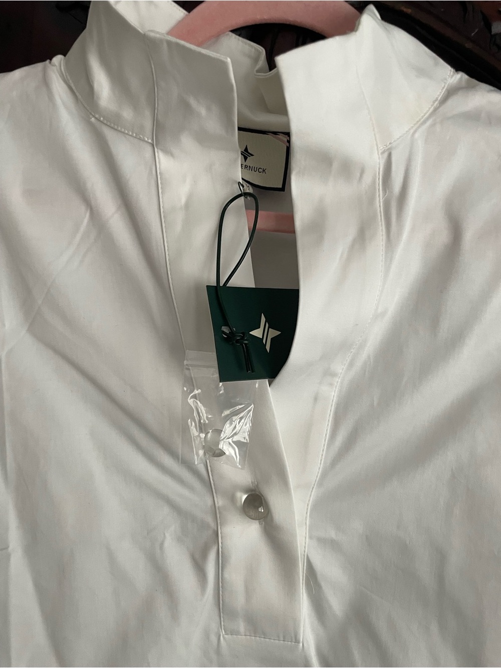 Tuckernuck White Feather-Cuff Stand-Collar Popover Blouse - Picture 3 of 4